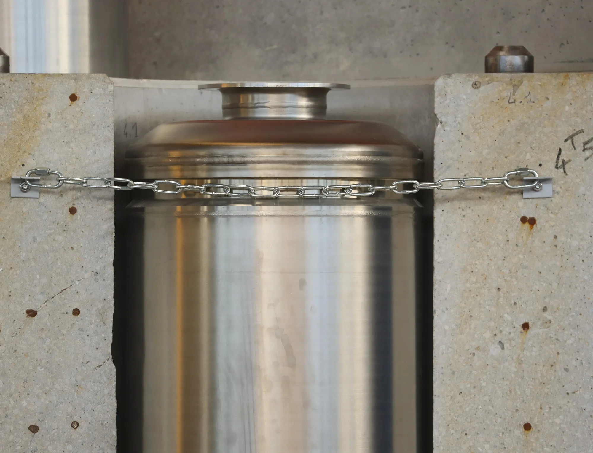 A nuclear waste storage canister stands in a showroom at the Cigeo project, a nuclear laboratory and underground storage facility site operated by the National Agency for Radioactive Waste Management (Andra), in Bure, France.