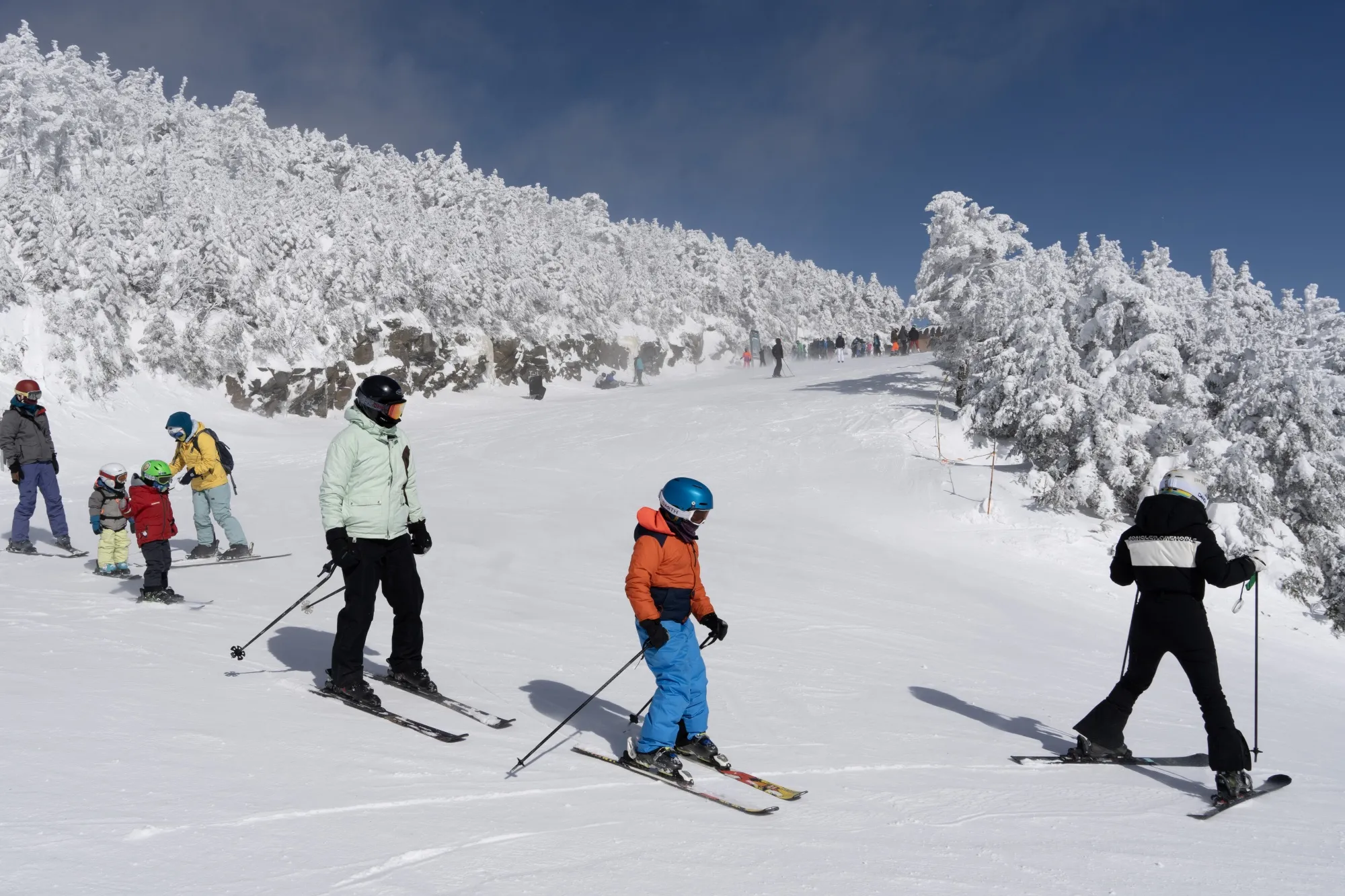 Beginner skiers take to the slopes at&nbsp;Killington Ski Resort on February 18, 2025.