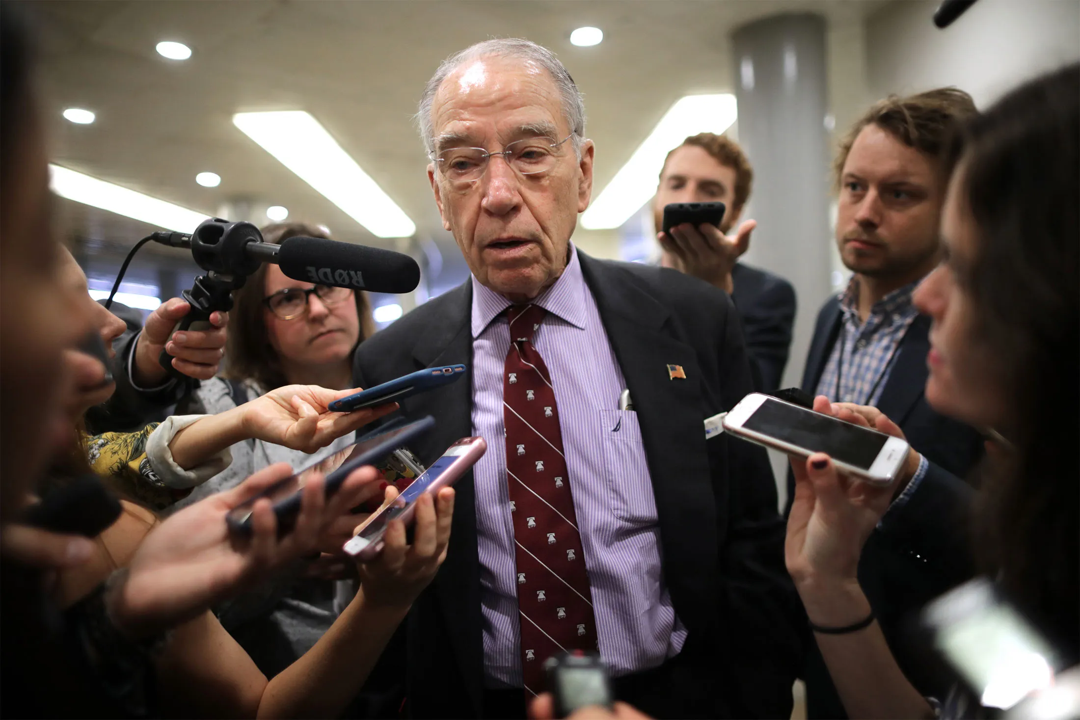 Senator Chuck Grassley talks with reporters at the U.S. Capitol in Washington, on Oct. 2.