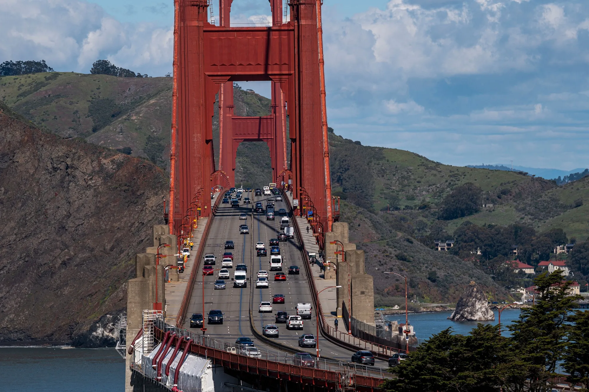 Southbound traffic on the Golden Gate Bridge in San Francisco.
