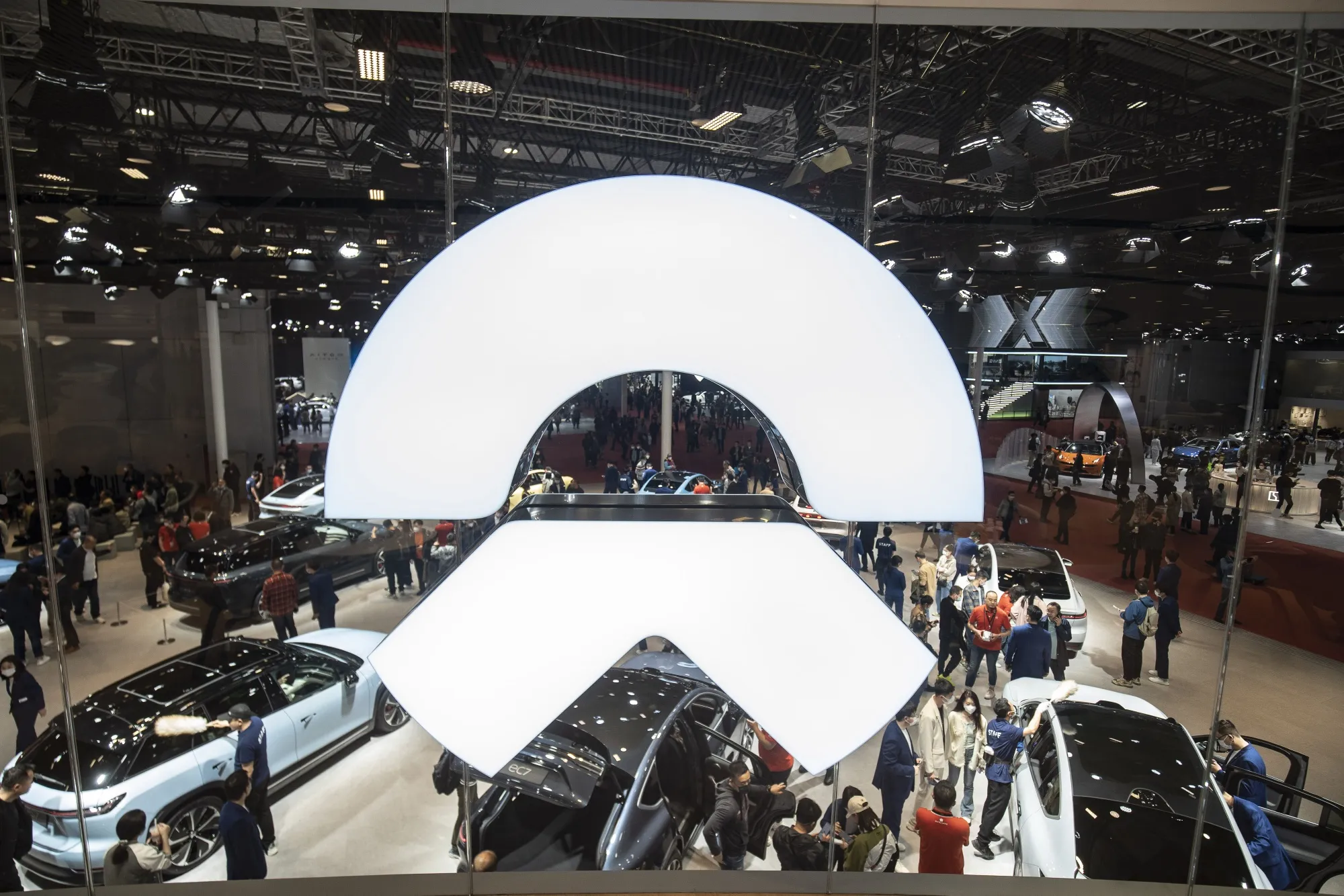 Visitors at the Nio&nbsp;booth at the Shanghai auto show in China earlier this year.