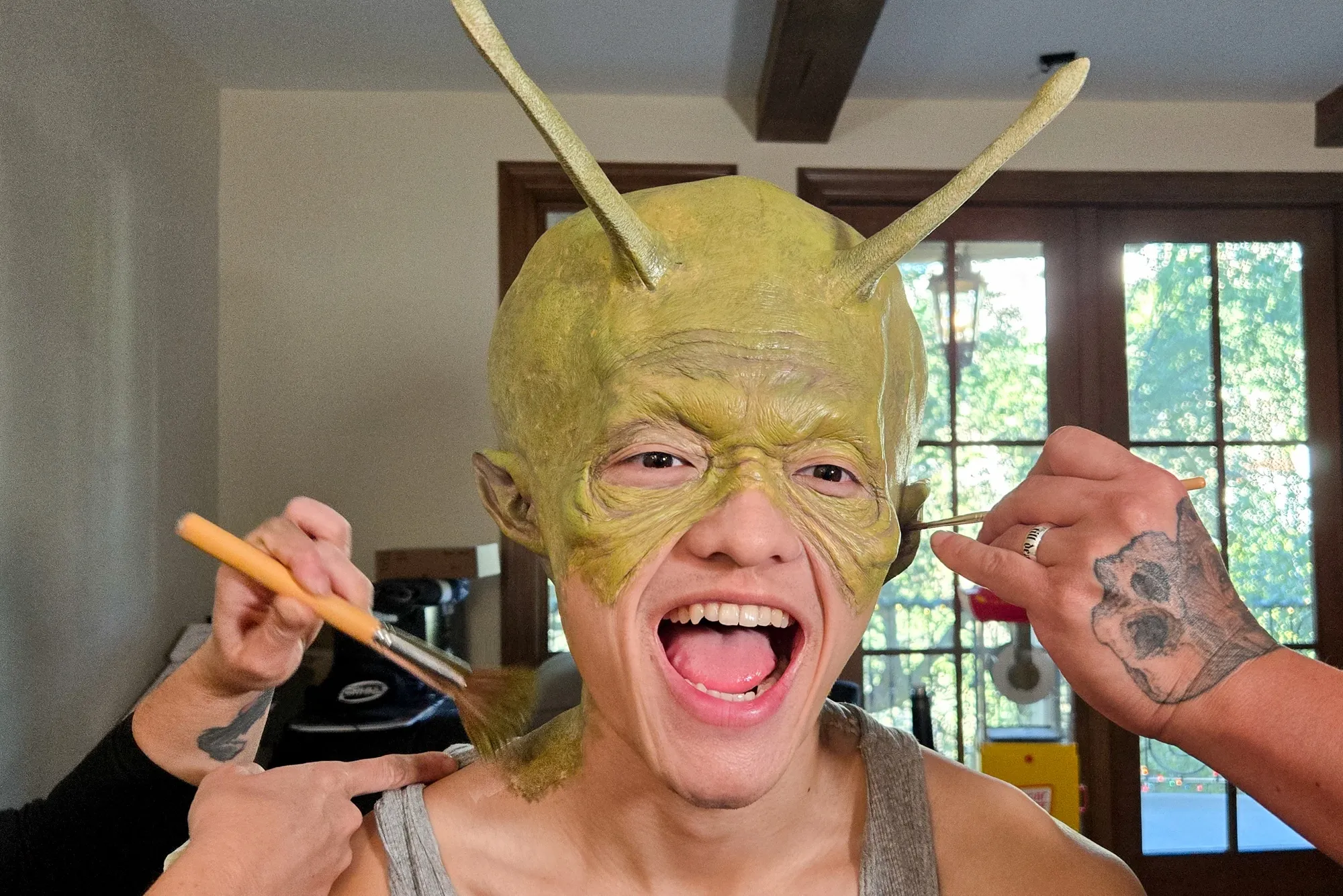 Twitch personality Jason Nguyen is transformed into an alien by special-effects artists at the FaZe Clan house in Los Angeles.