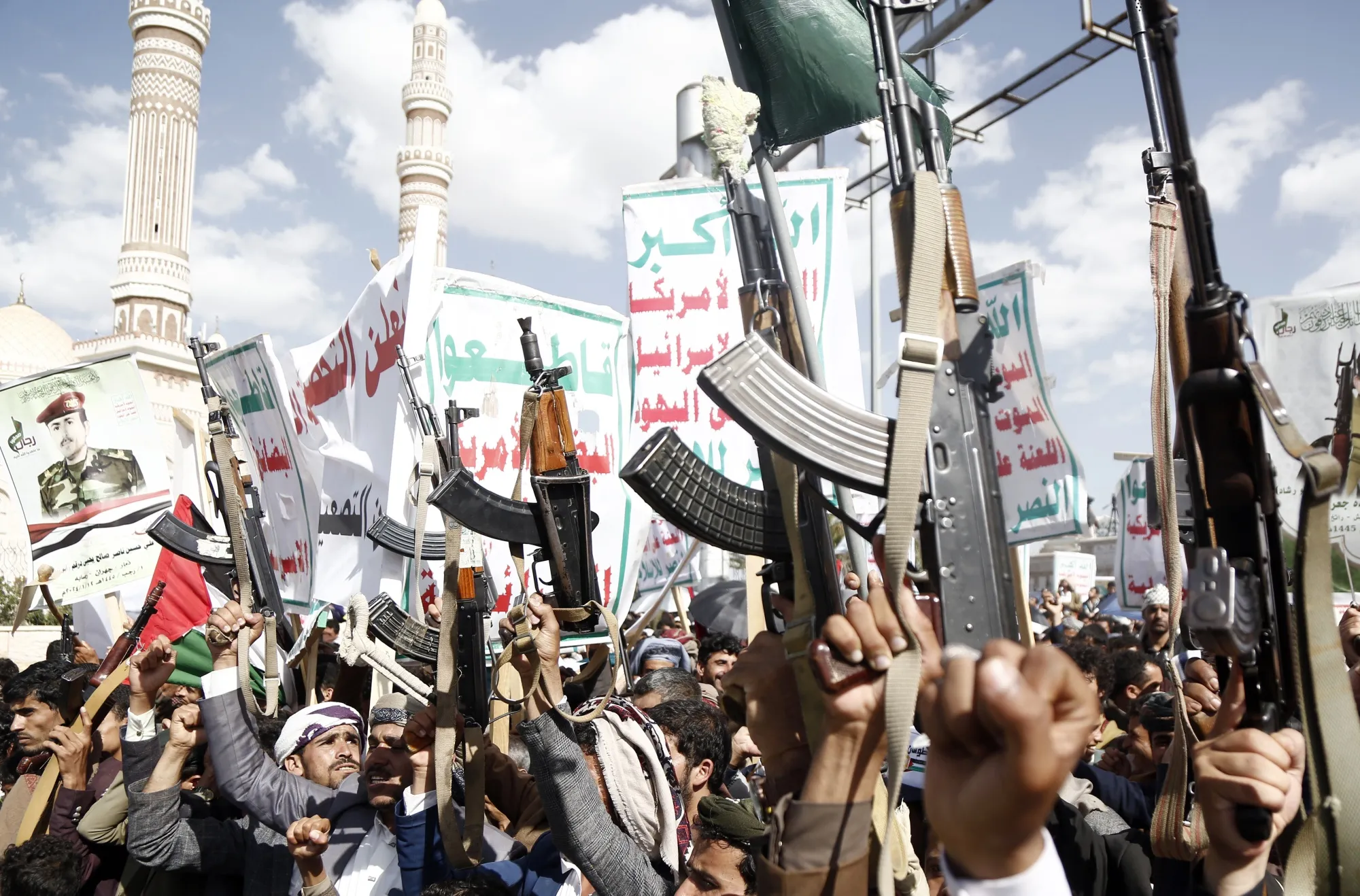 A rally staged against Israel and in solidarity with Palestinians in Sanaa last month.