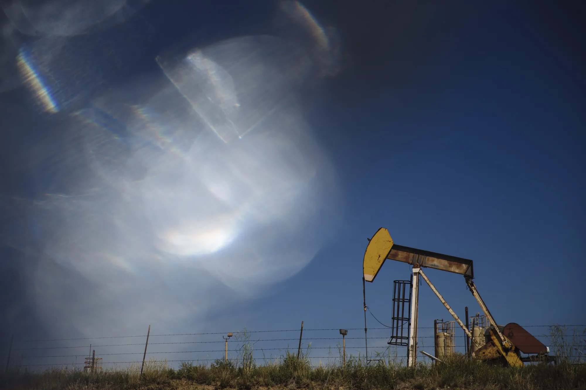 A pump jack operates near Stratford, Texas on Sept. 26.