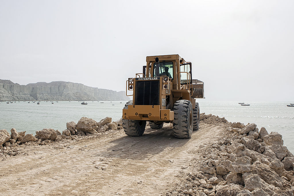 A bulldozer working on the Chinese-financed Gwadar Port in Pakistan.