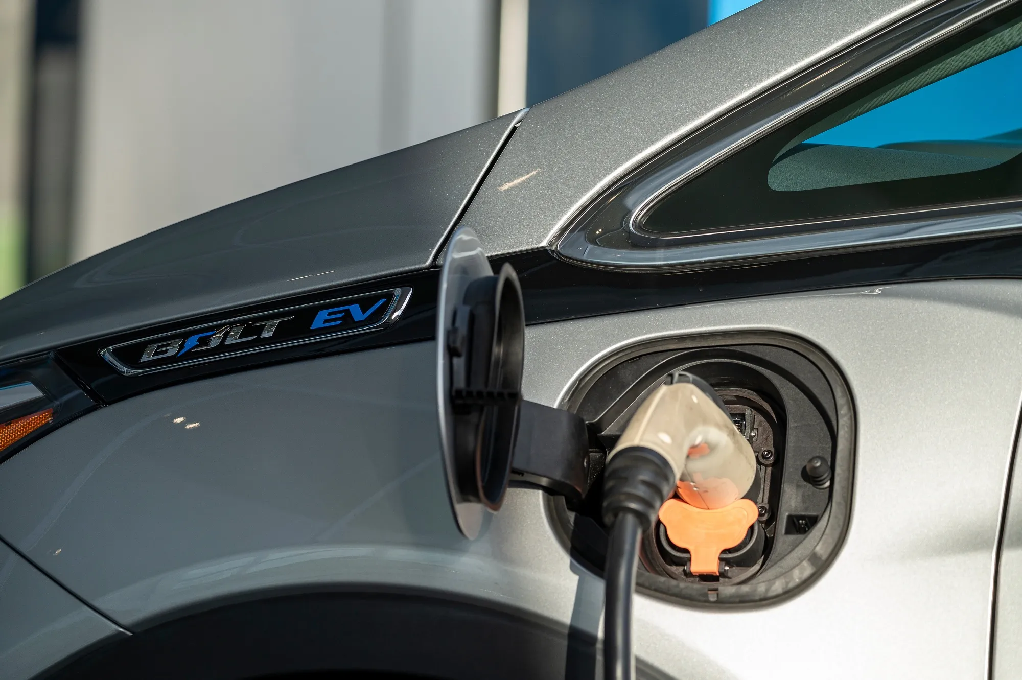 A Chevrolet Bolt electric vehicle (EV) at a dealership in Colma, California.