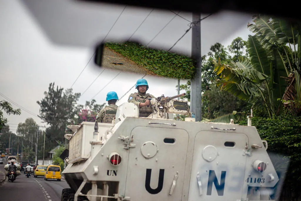 United Nations guards patrol on the main road to Goma&nbsp;in the Democratic Republic of the Congo.