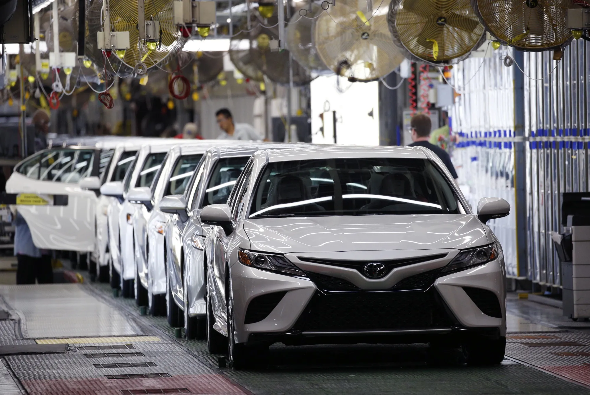 Camry vehicles coming off the assembly line at the Toyota manufacturing plant in Georgetown, Kentucky.