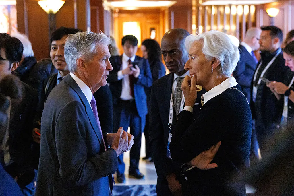 European Central Bank President Christine Lagarde, right, and Federal Reserve&nbsp;chief&nbsp;Jerome Powell during the G7 Finance Ministers and Central Bank Governors' Meeting in Banff, Alberta, Canada in May.&nbsp;