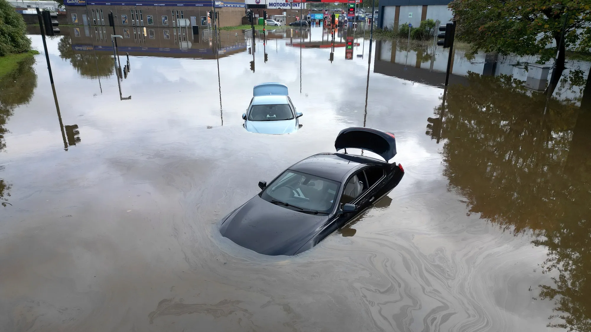 Flooded cars are abandoned&nbsp; during Storm Babet in Derby, United Kingdom on&nbsp;on Oct. 21. 2023