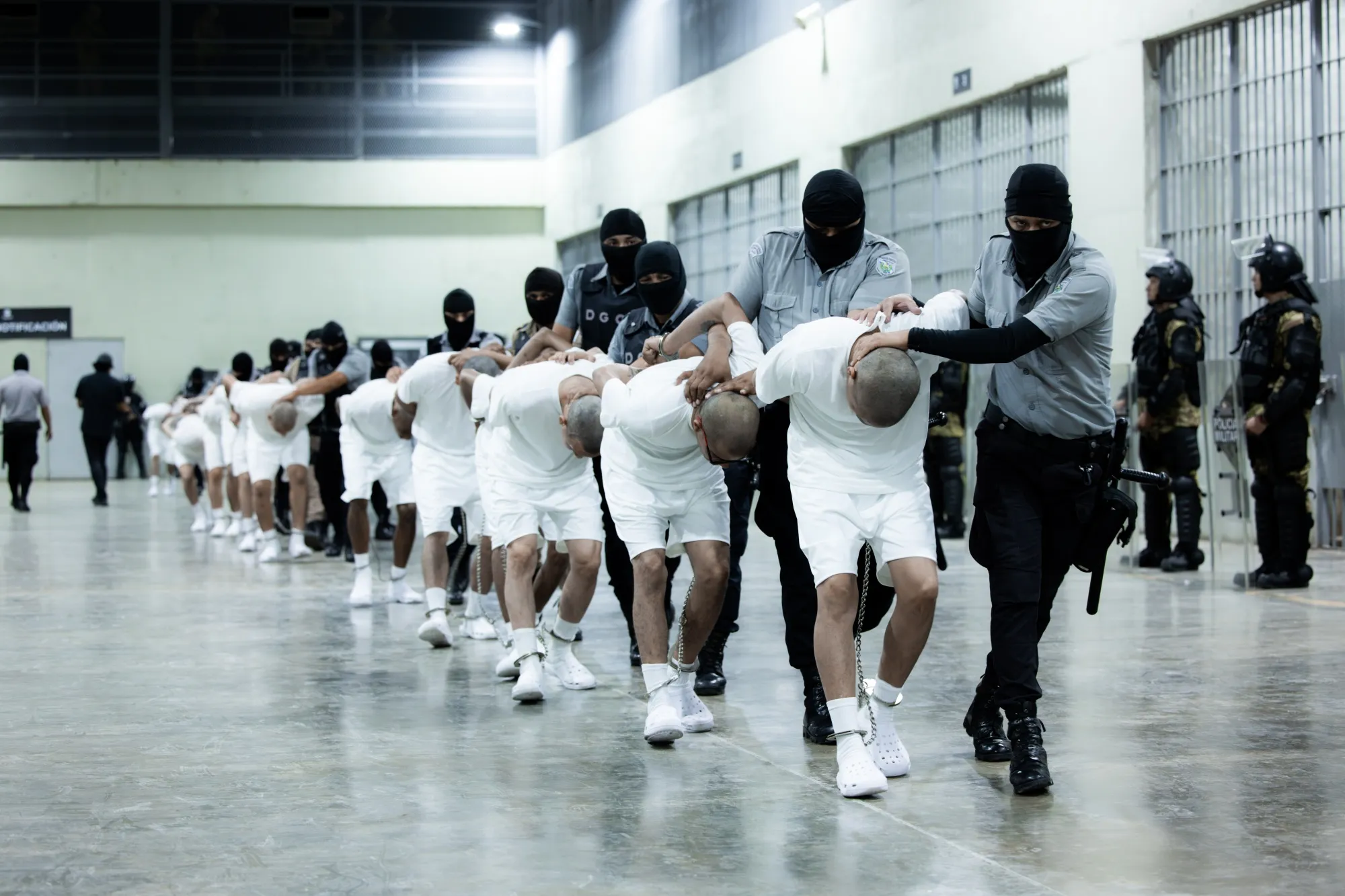 Suspected gang members arrive in El Salvador by plane on March 16.