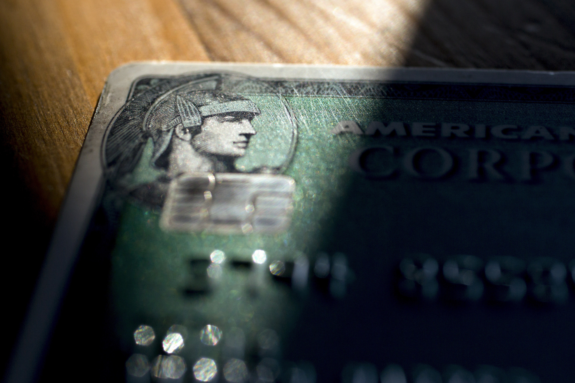 An American Express chip credit card.