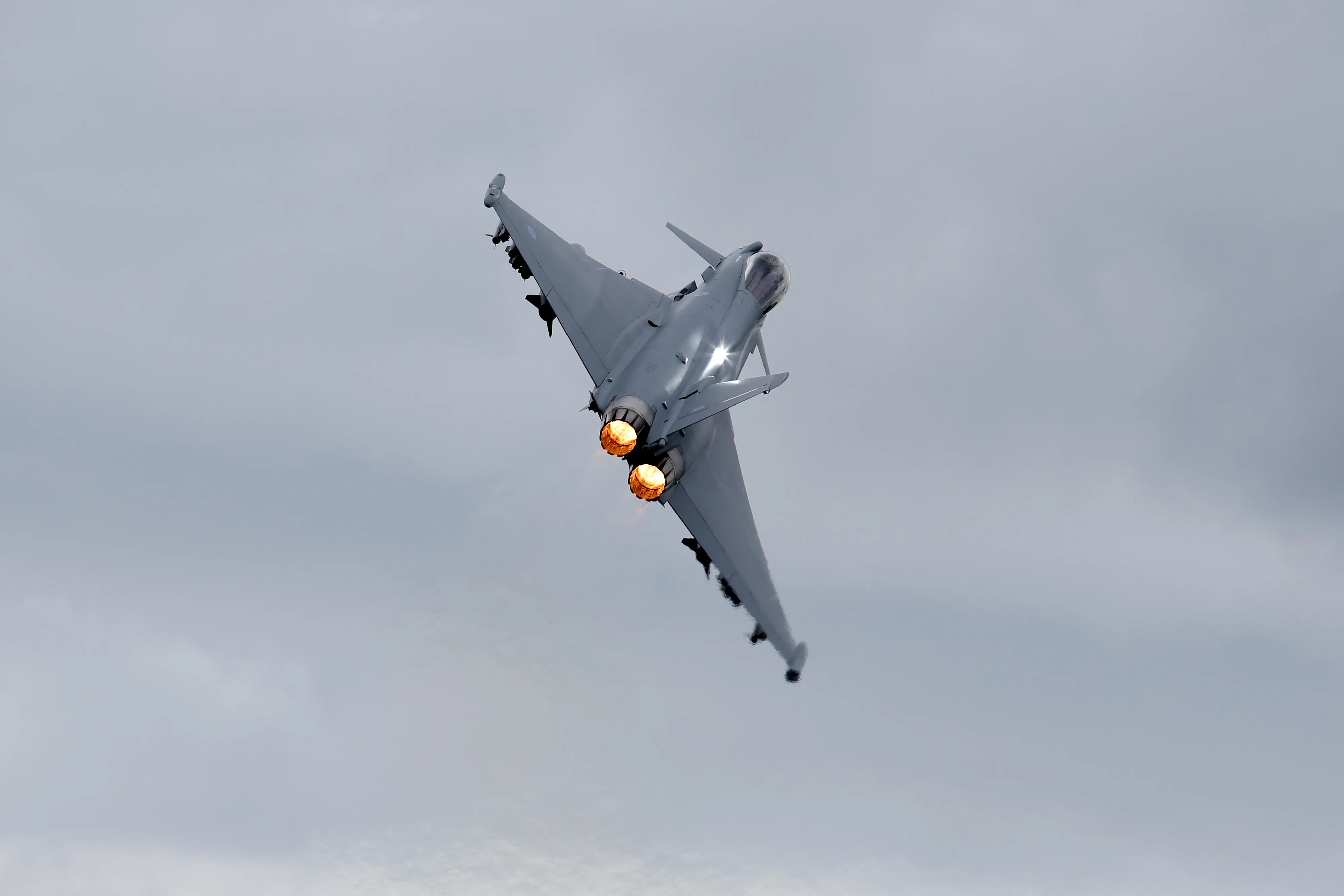 A Eurofighter Typhoon fighter jet.