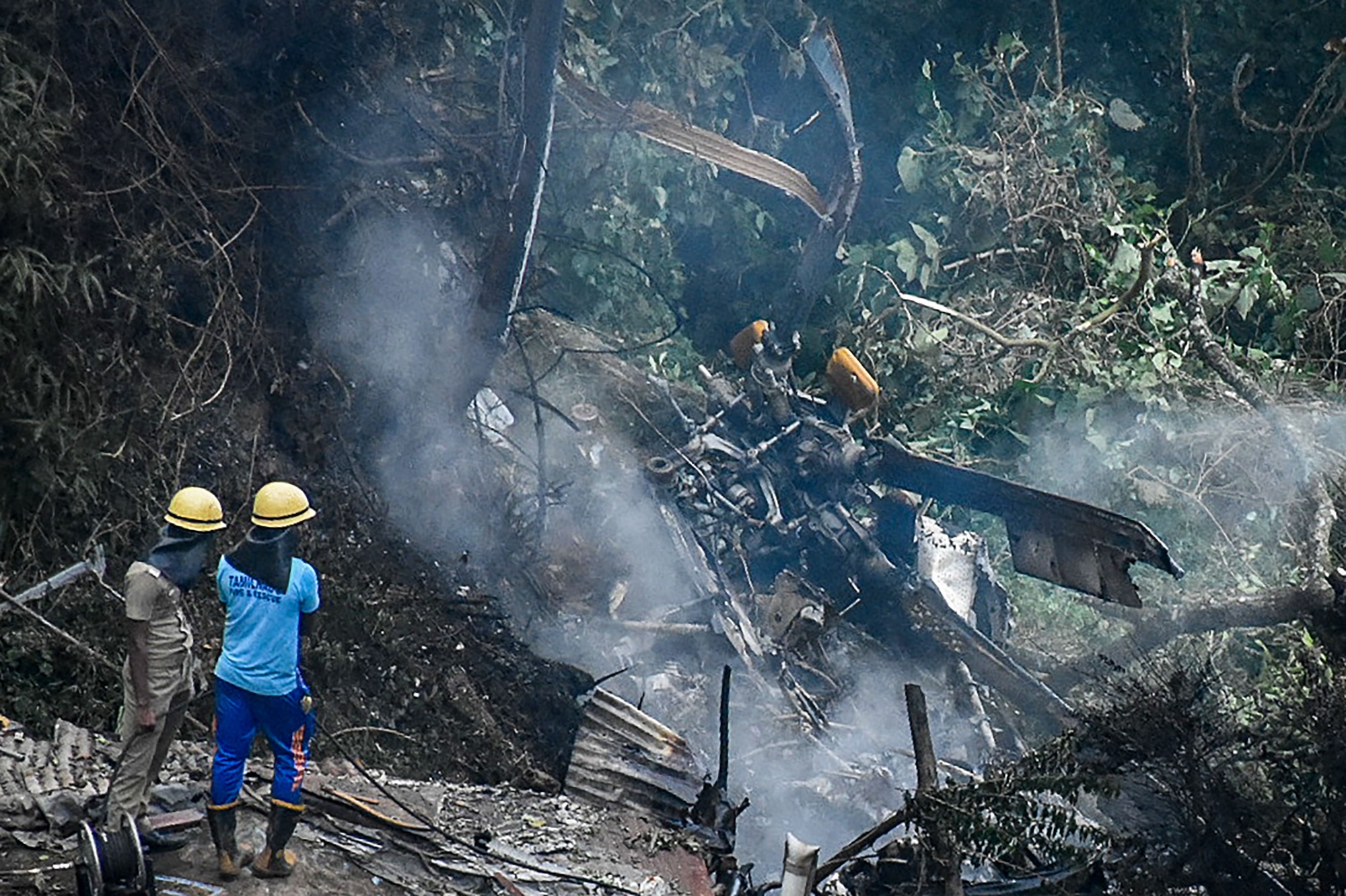 The crash site of a helicopter that carried Bipin Rawat in Tamil Nadu, on Dec. 8.