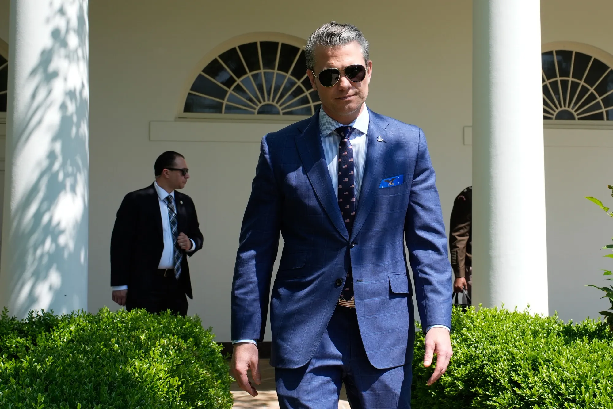 Pete Hegseth in the Rose Garden of the White House on May 1.
