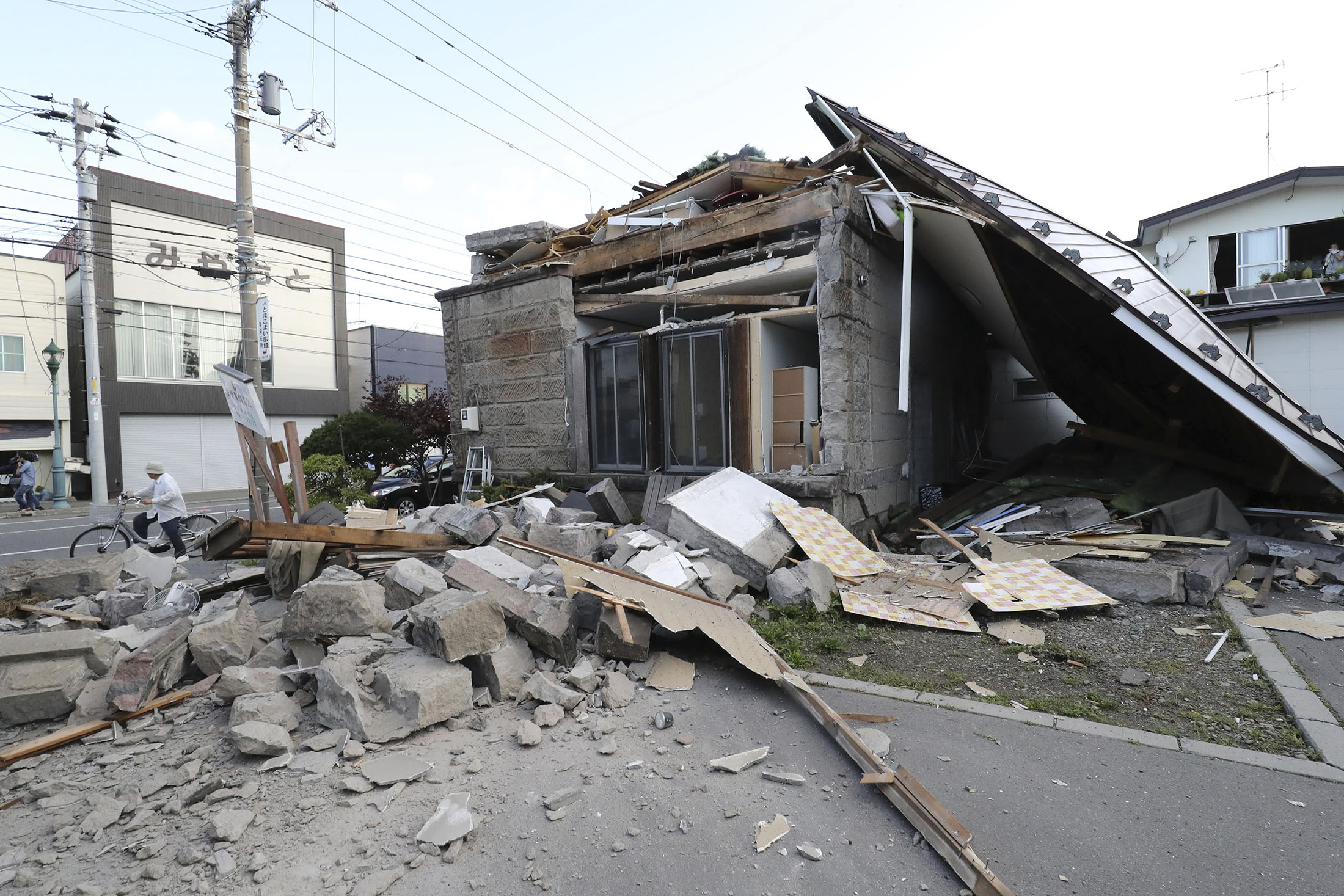 Damaged buildings in Abira Town, Hokkaido on Sep. 6. 