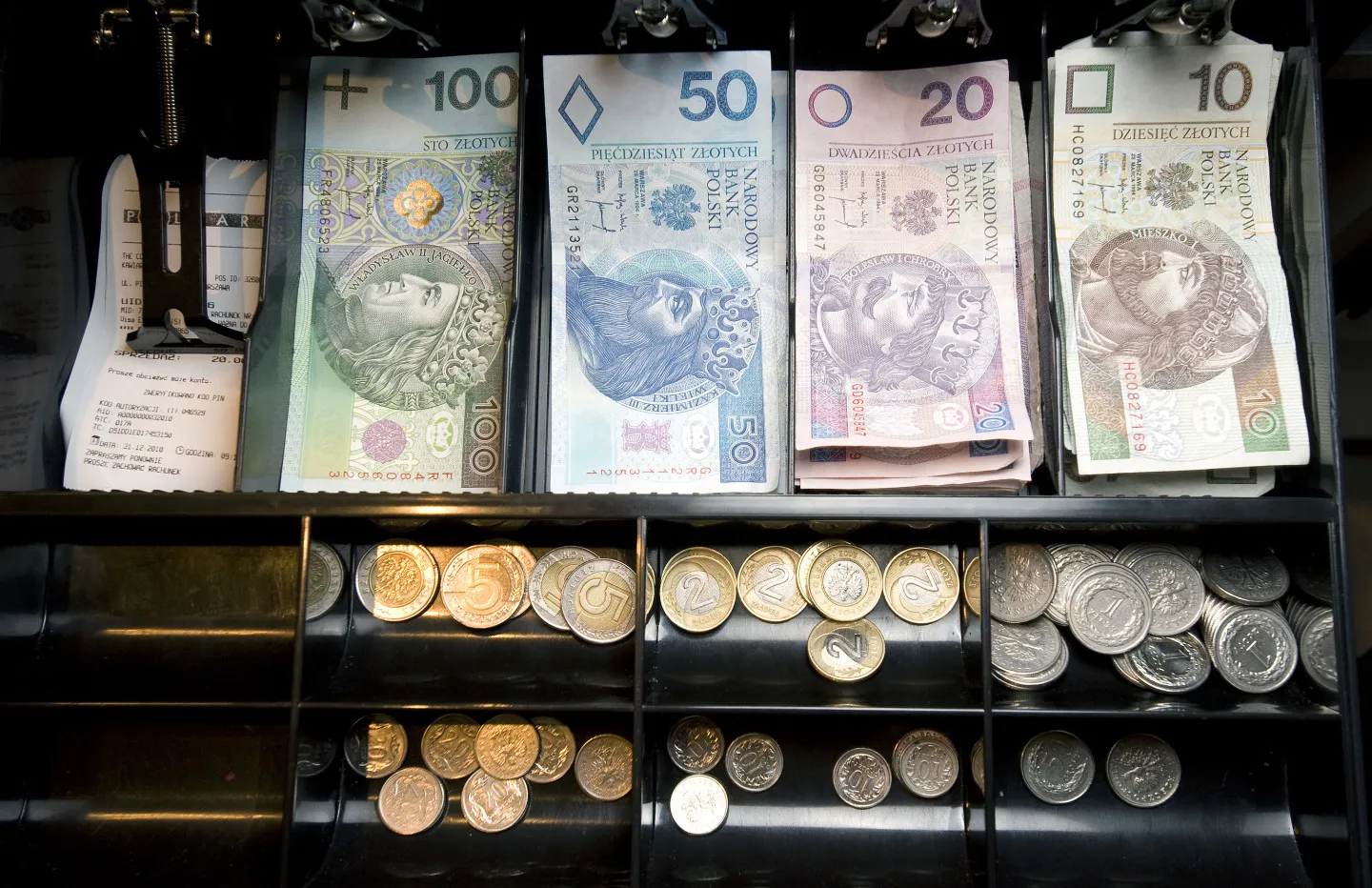 Polish zloty notes and coins.