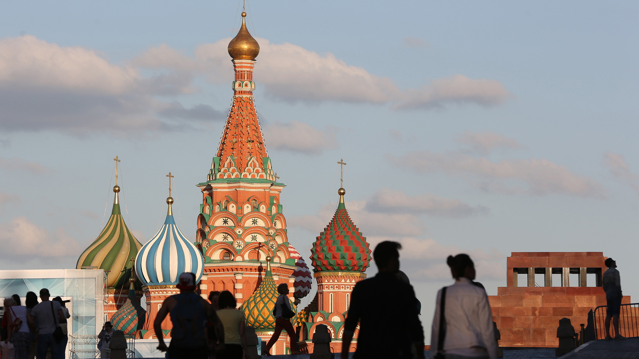 Red Square and St. Basil's cathedral in Moscow.
