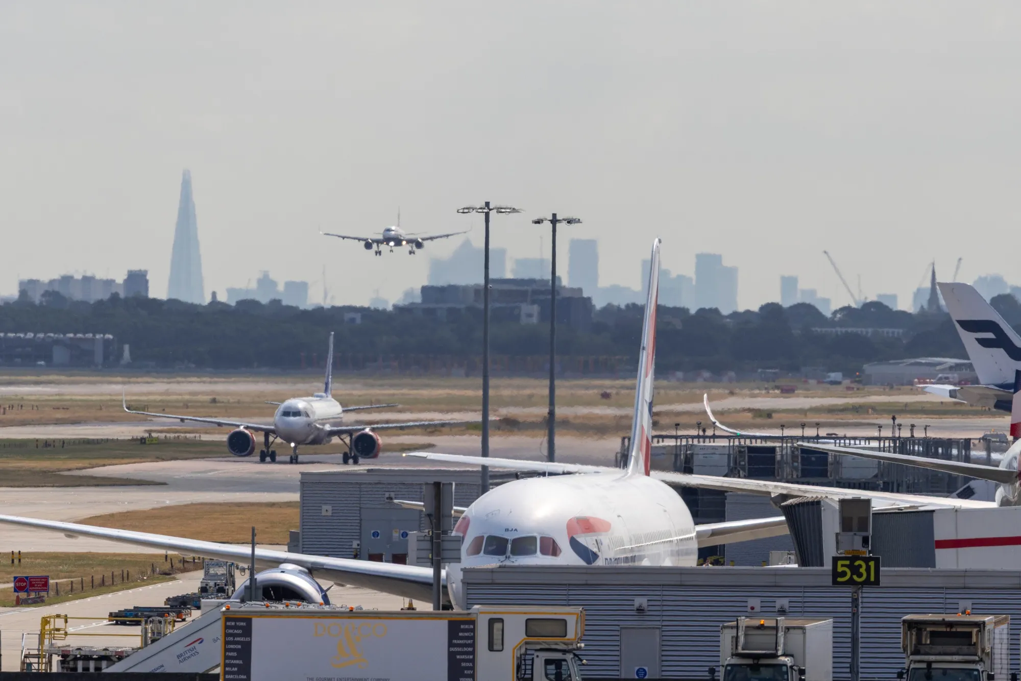 Passenger aircraft at London Heathrow Airport.