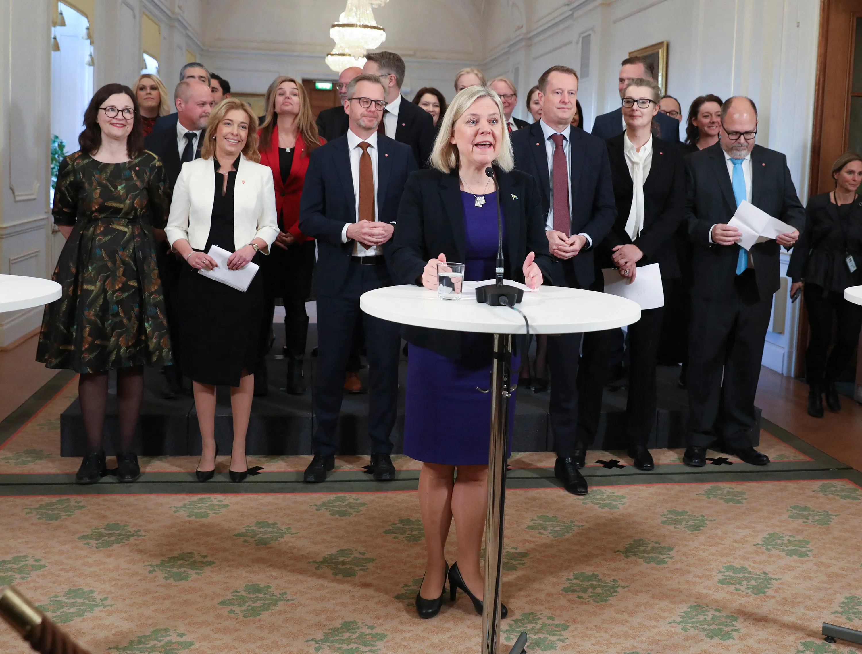 Magdalena Andersson&nbsp;presents ministers of her cabinet during a news conference&nbsp;in the Swedish parliament in Stockholm, Sweden,&nbsp;on Nov. 30.