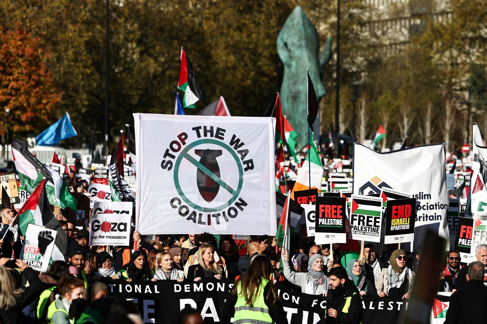 Attendees at a pro-Palestinian march in central London.