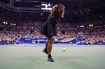 Serena Williams&nbsp;prepares to serve against Anett Kontaveit&nbsp;on Aug.&nbsp;31.