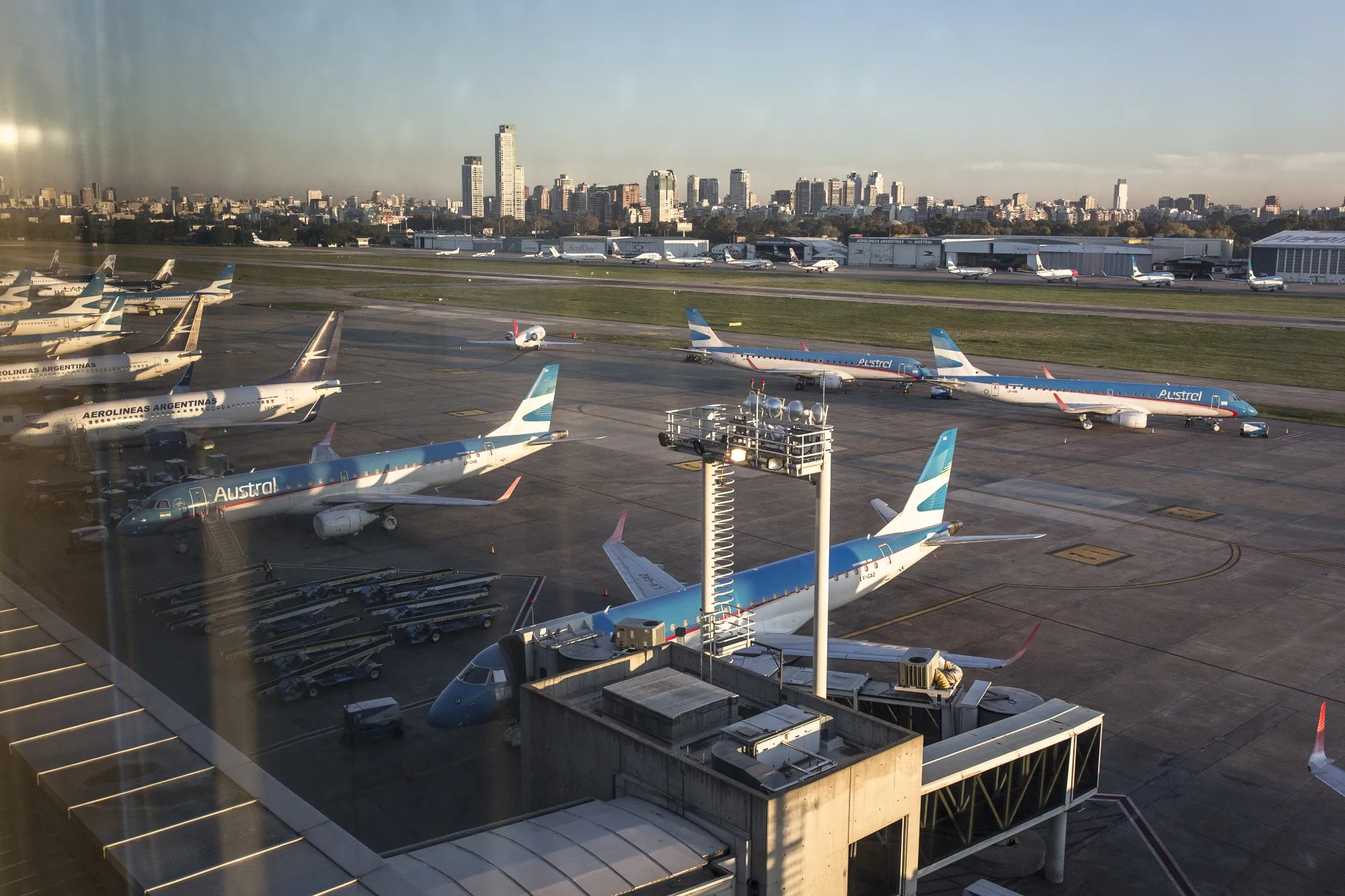 Airplanes stand at Aeroparque in Buenoes Aires
