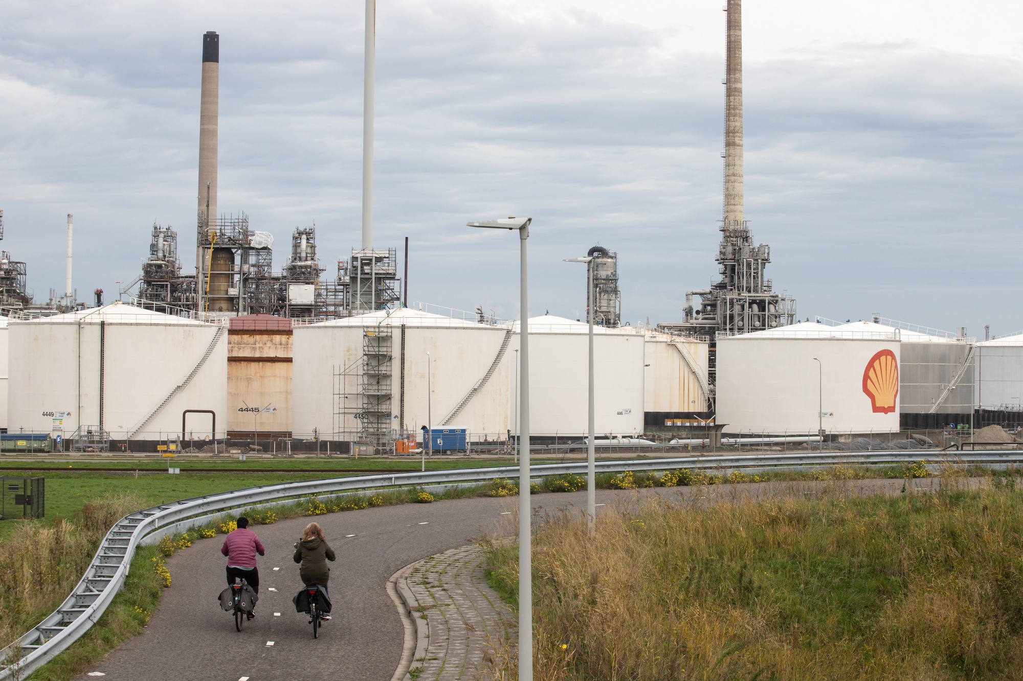 Oil storage silos at the Shell Plc Pernis refinery in Rotterdam.