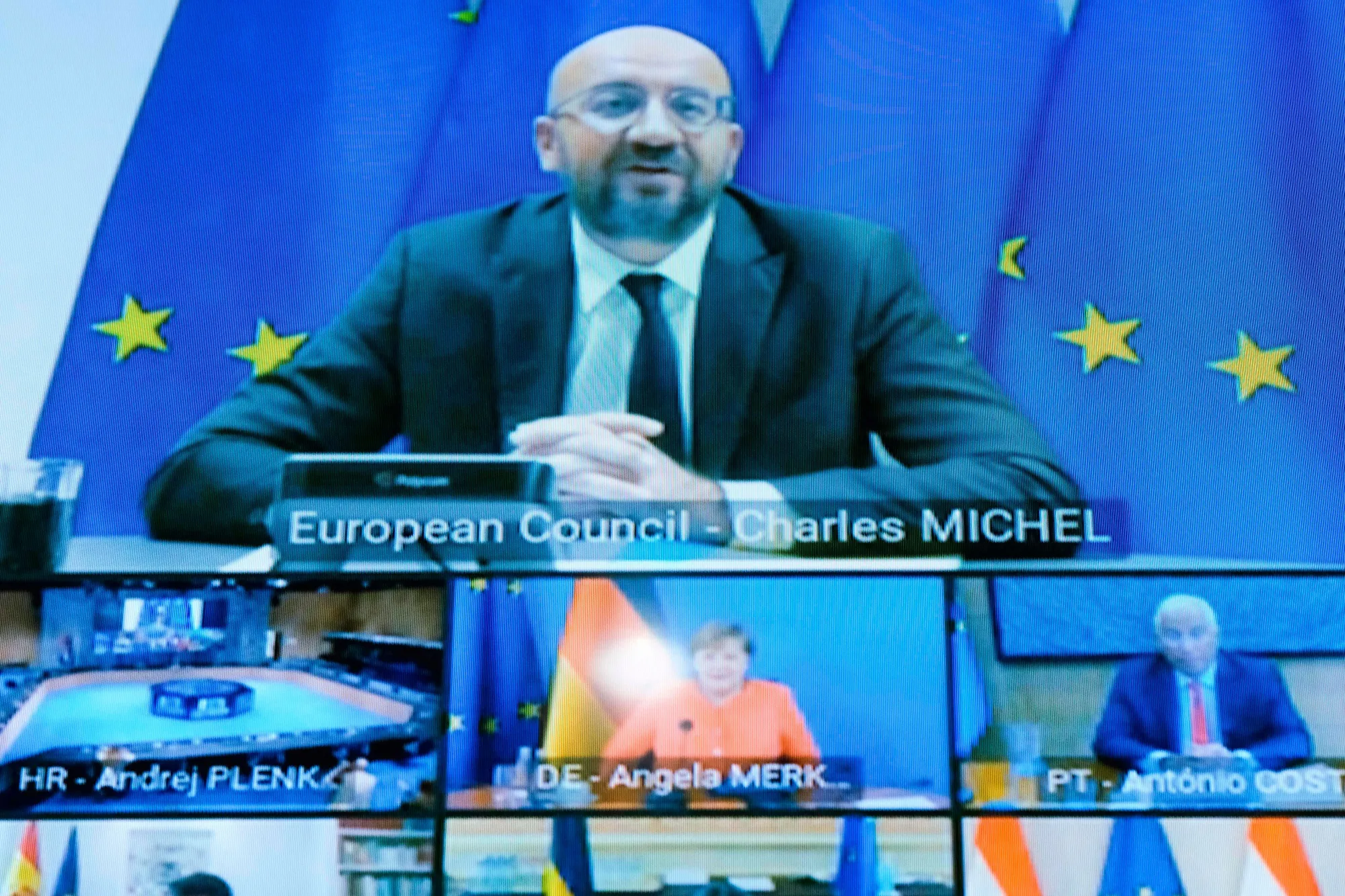 &nbsp;European leaders attend the European summit video conference&nbsp;in Brussels, on June 19.