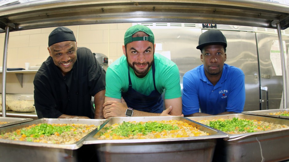 Dan Giusti (middle) at a cooking &quot;throwdown&quot; at a school in New London, Connecticut.