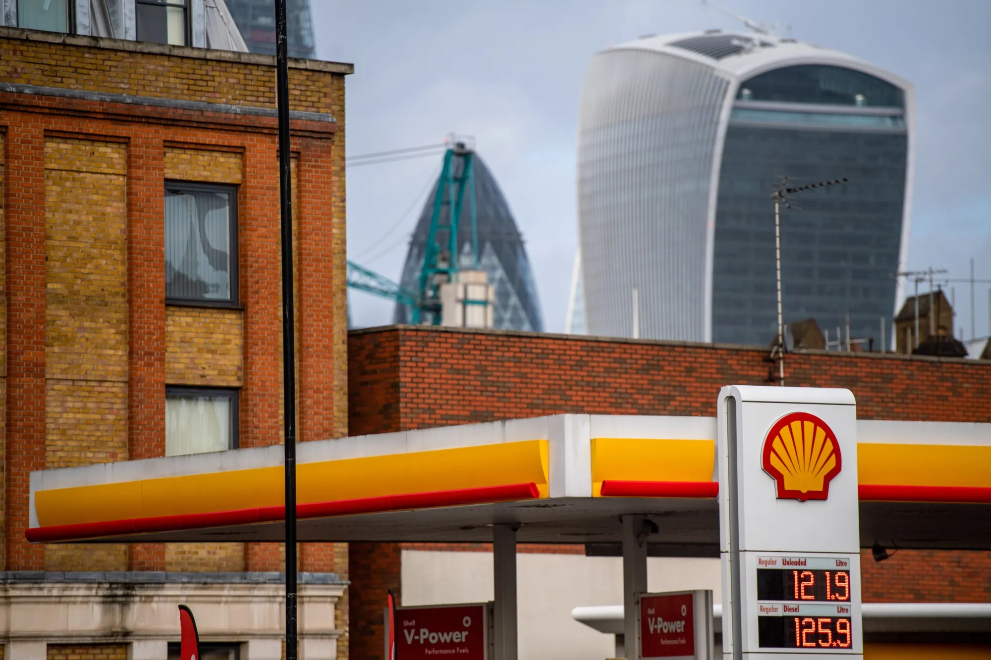 A Royal Dutch Shell Plc logo in the financial district of the City of London.