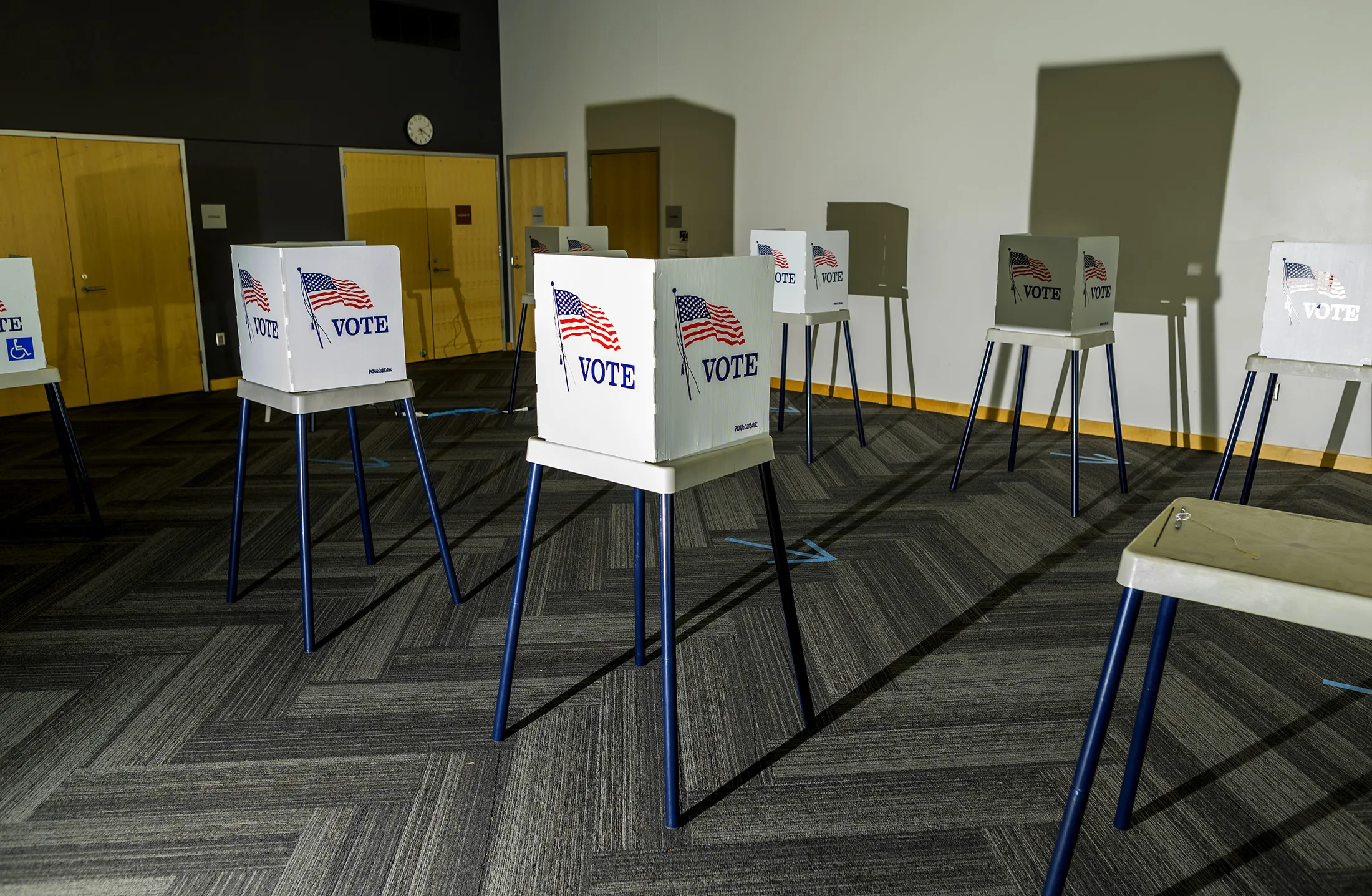 AMES, IA - JUNE 07: Voting booths are ready at the Ames Public Library on primary Election Day on June 7, 2022&nbsp;