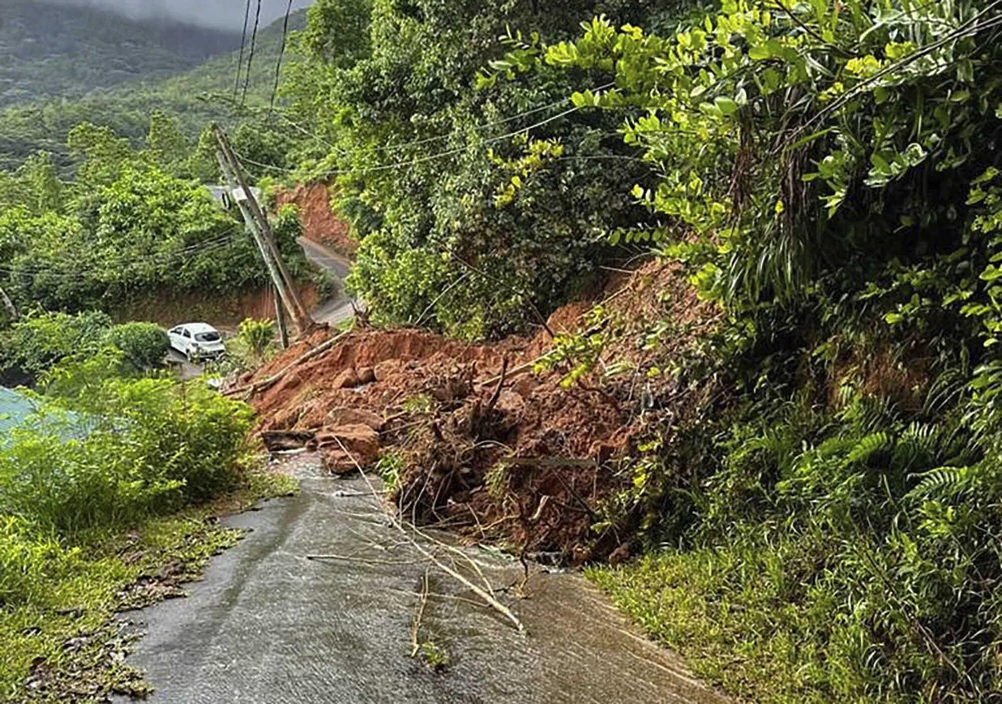 Damage following a blast at an explosives depot in Mahe, Seychelles, on Dec. 7.