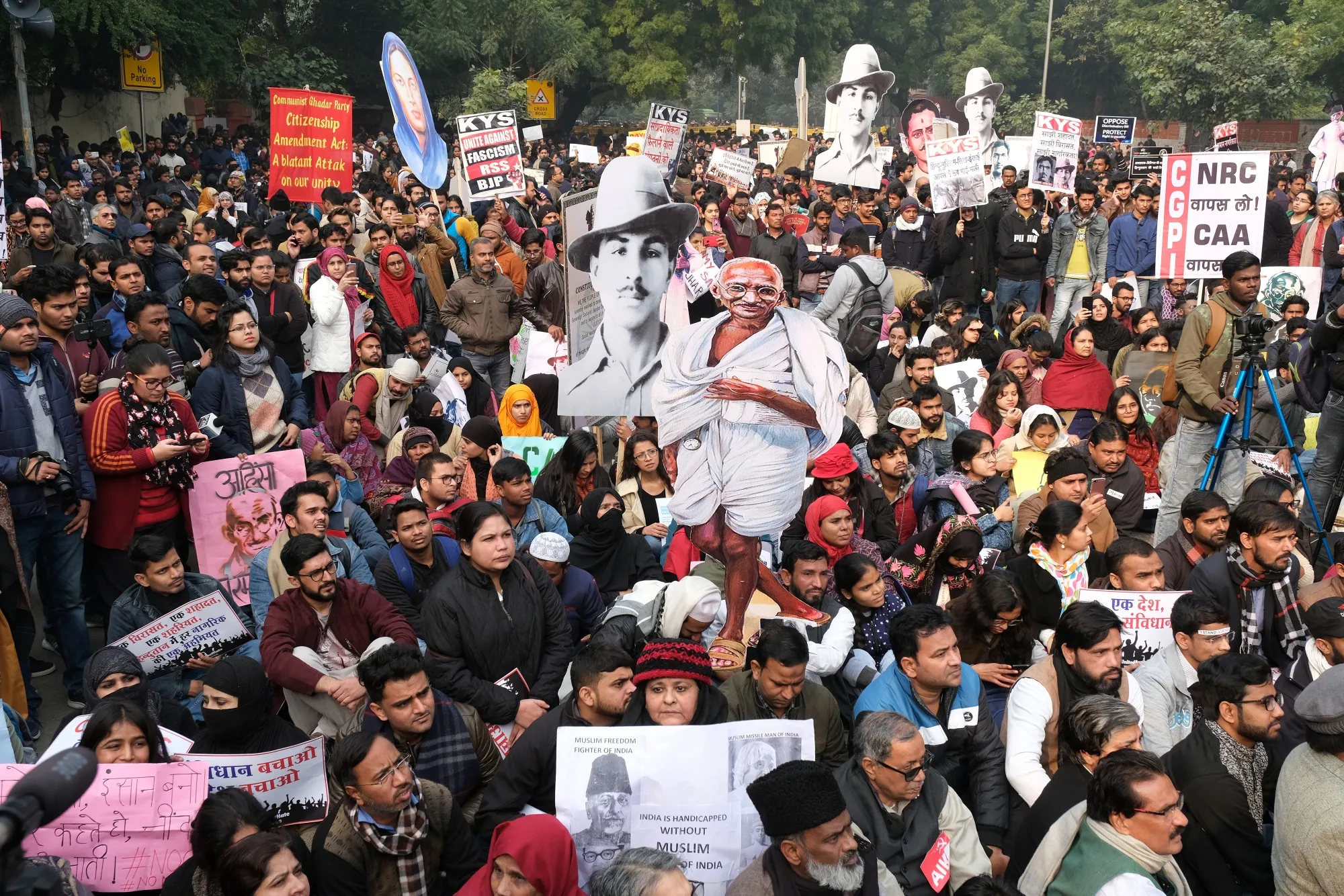 Demonstrators march during a protest against a new citizenship law in New Delhi on Dec. 24.