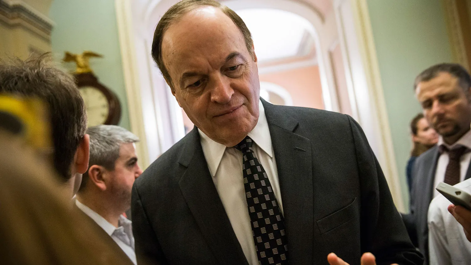 Senator Richard Shelby speaks to reporters before going into the Senate Chamber to vote on Oct. 12, 2013, in Washington.
