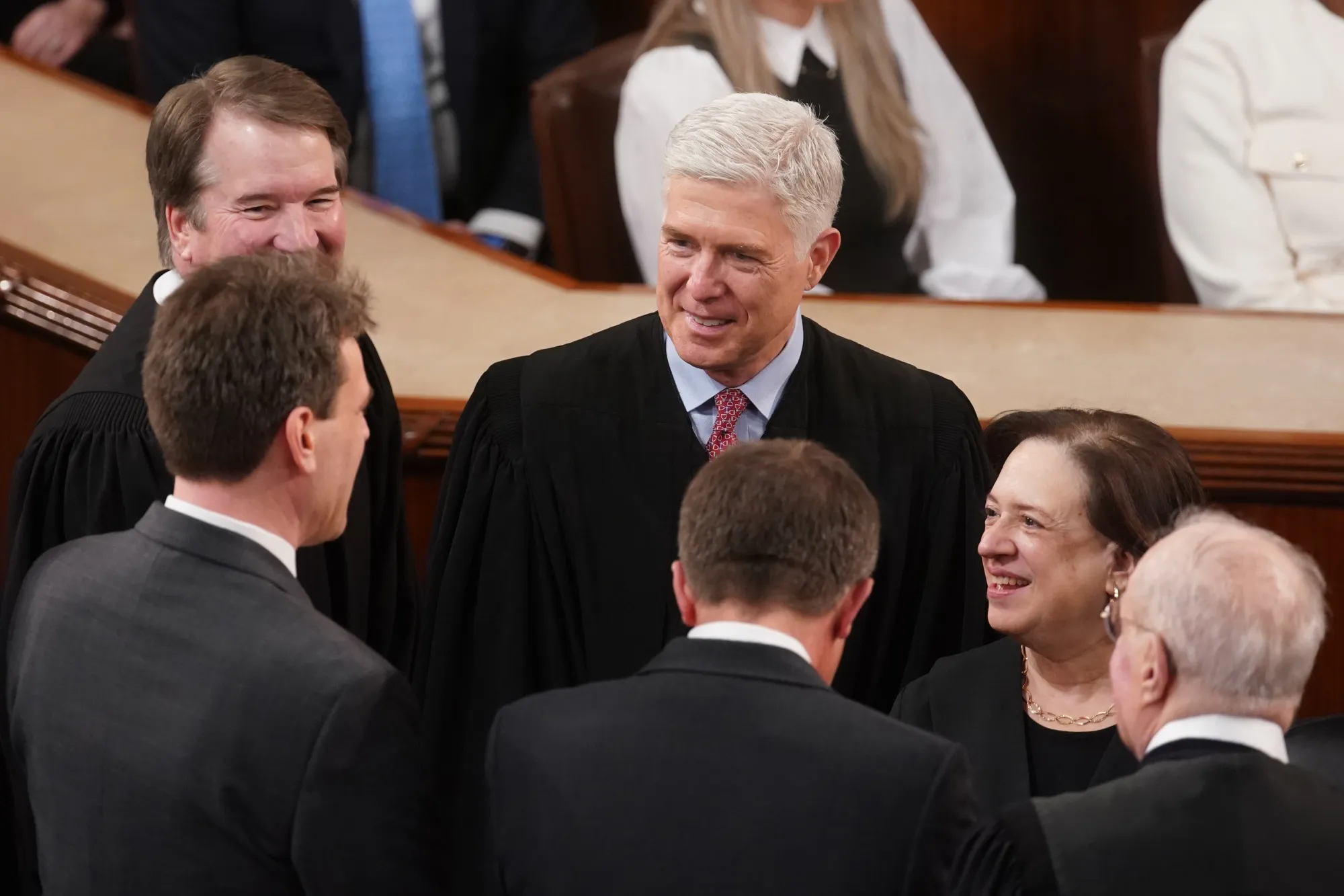 Justice Neil Gorsuch, center, ahead of a State of the Union address at the US Capitol on&nbsp;March 7.