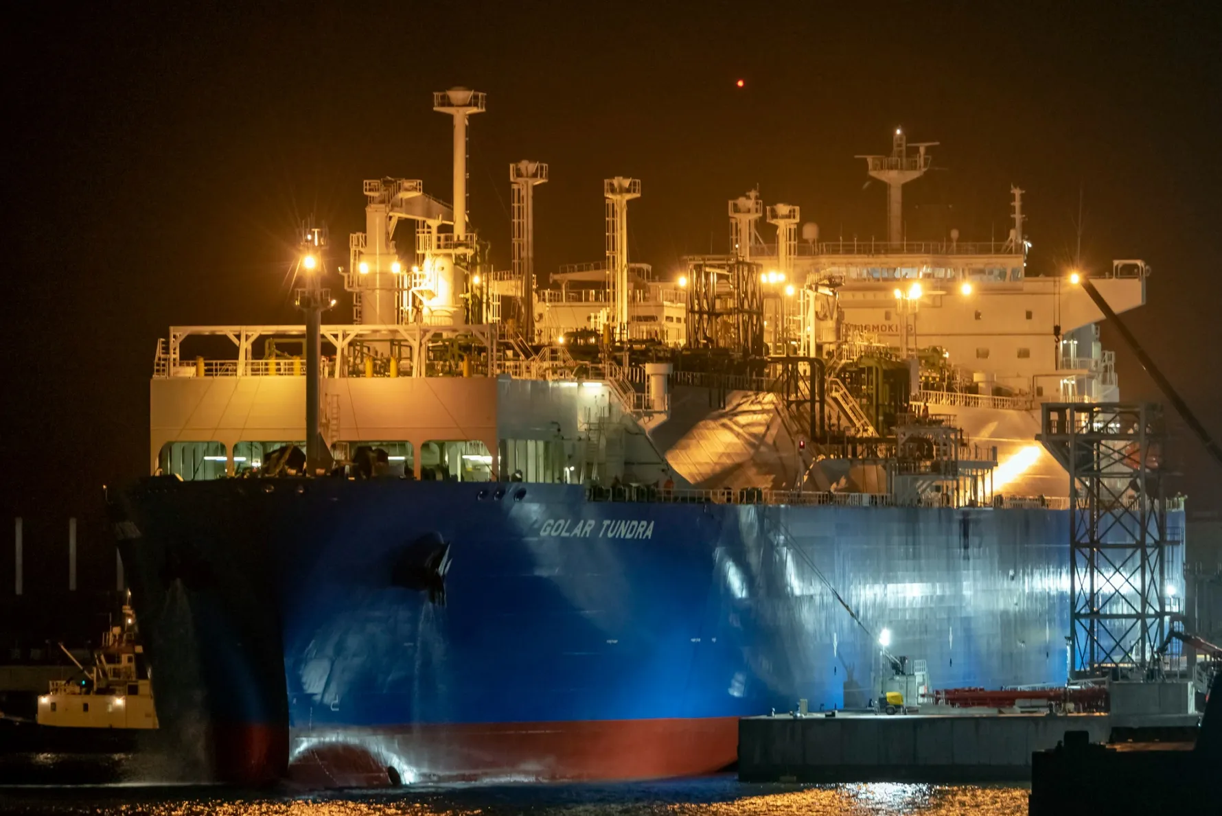 The Golar Tundra floating storage regasification unit docked in Piombino, Italy.