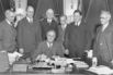FDR with&nbsp;Henry Morgenthau Jr., second from left, and George Warren, fourth from left.