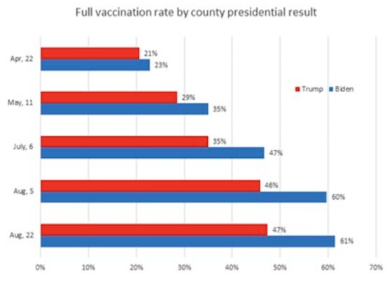 Vaccinated Democratic Counties Are Leading the Economic Recovery