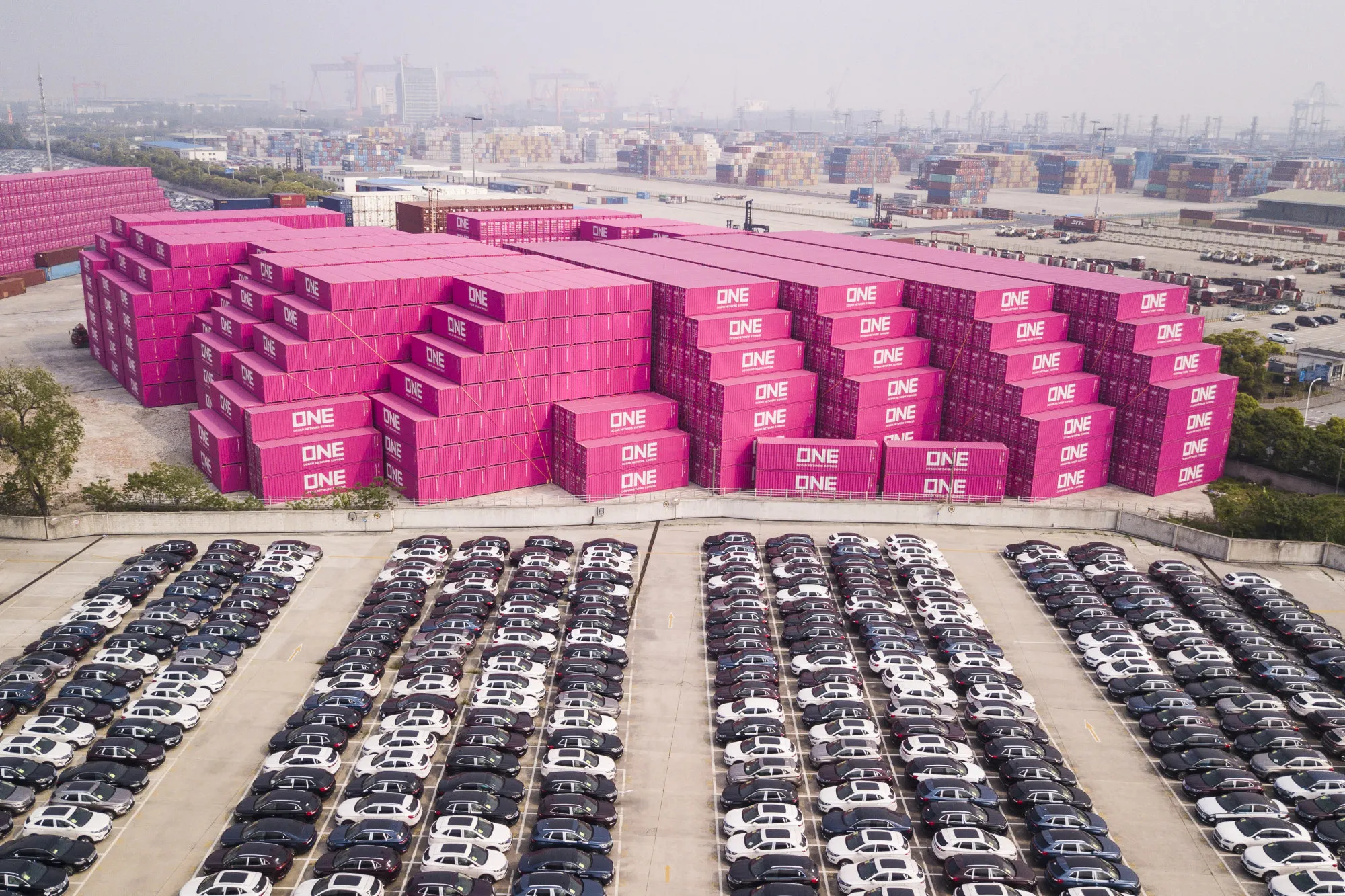 Containers and cars in Shanghai.