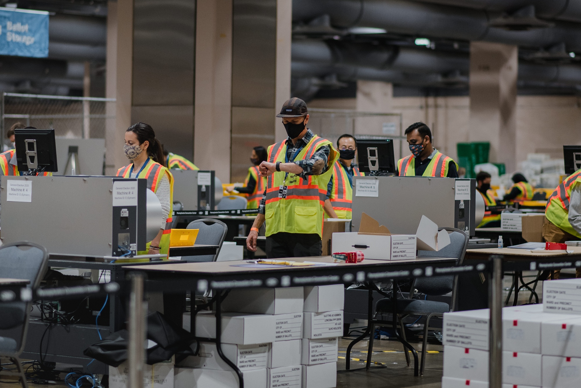 Workers count the ballots for the 2020 presidential election in Philadelphia, Pa. On November 3.