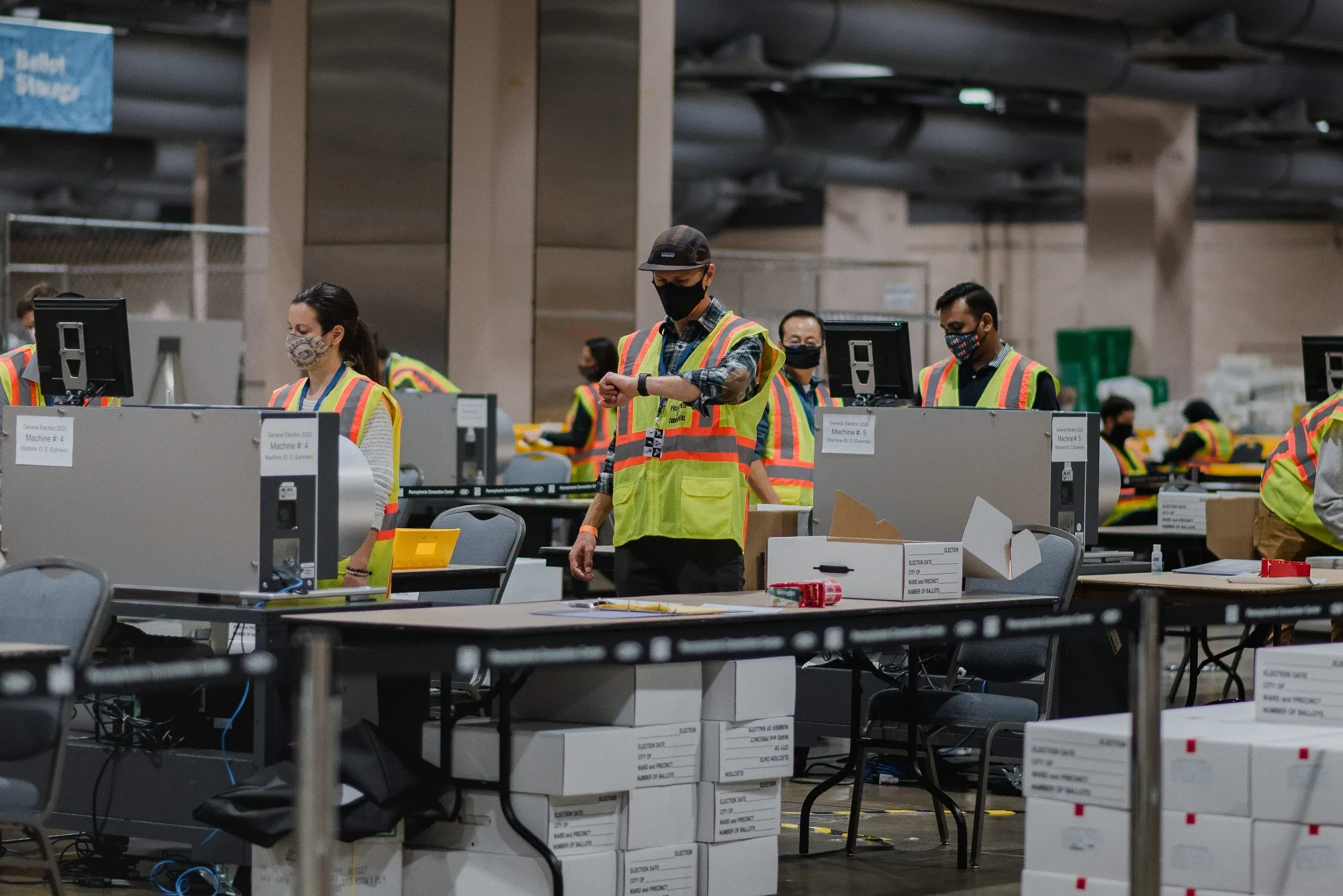 Workers count ballots for the 2020 Presidential election in Philadelphia, Pennsylvania, on Nov. 3.