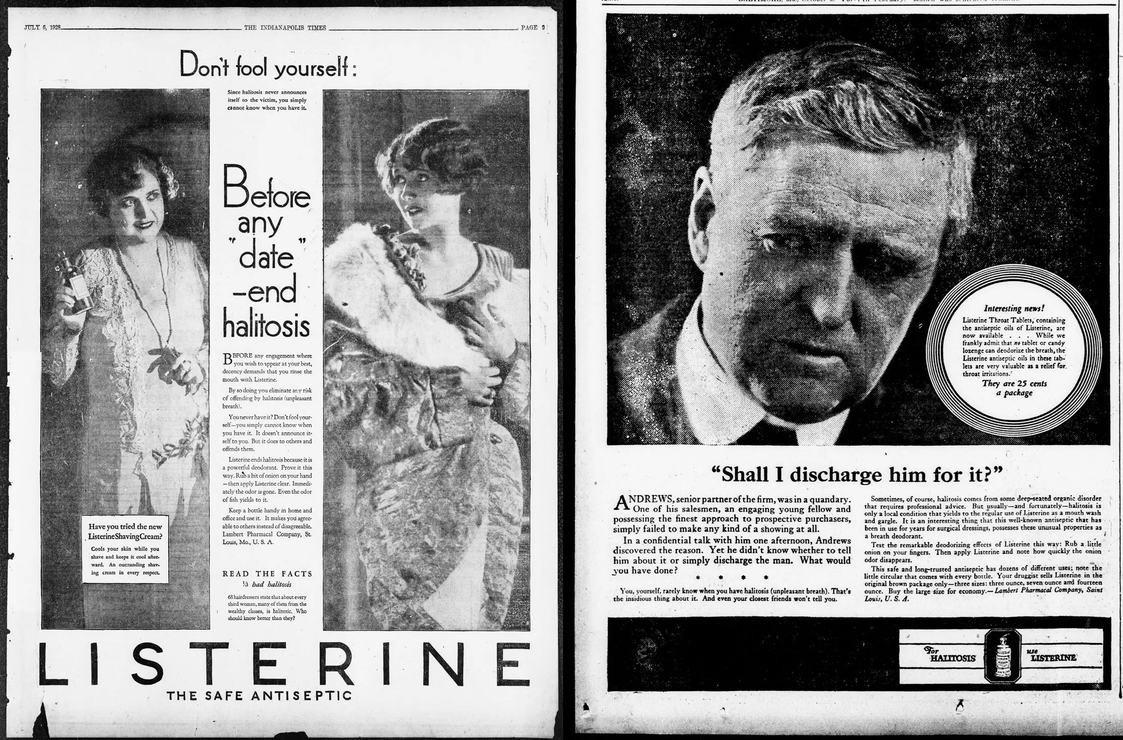 Ads for Listerine from the 1920s.