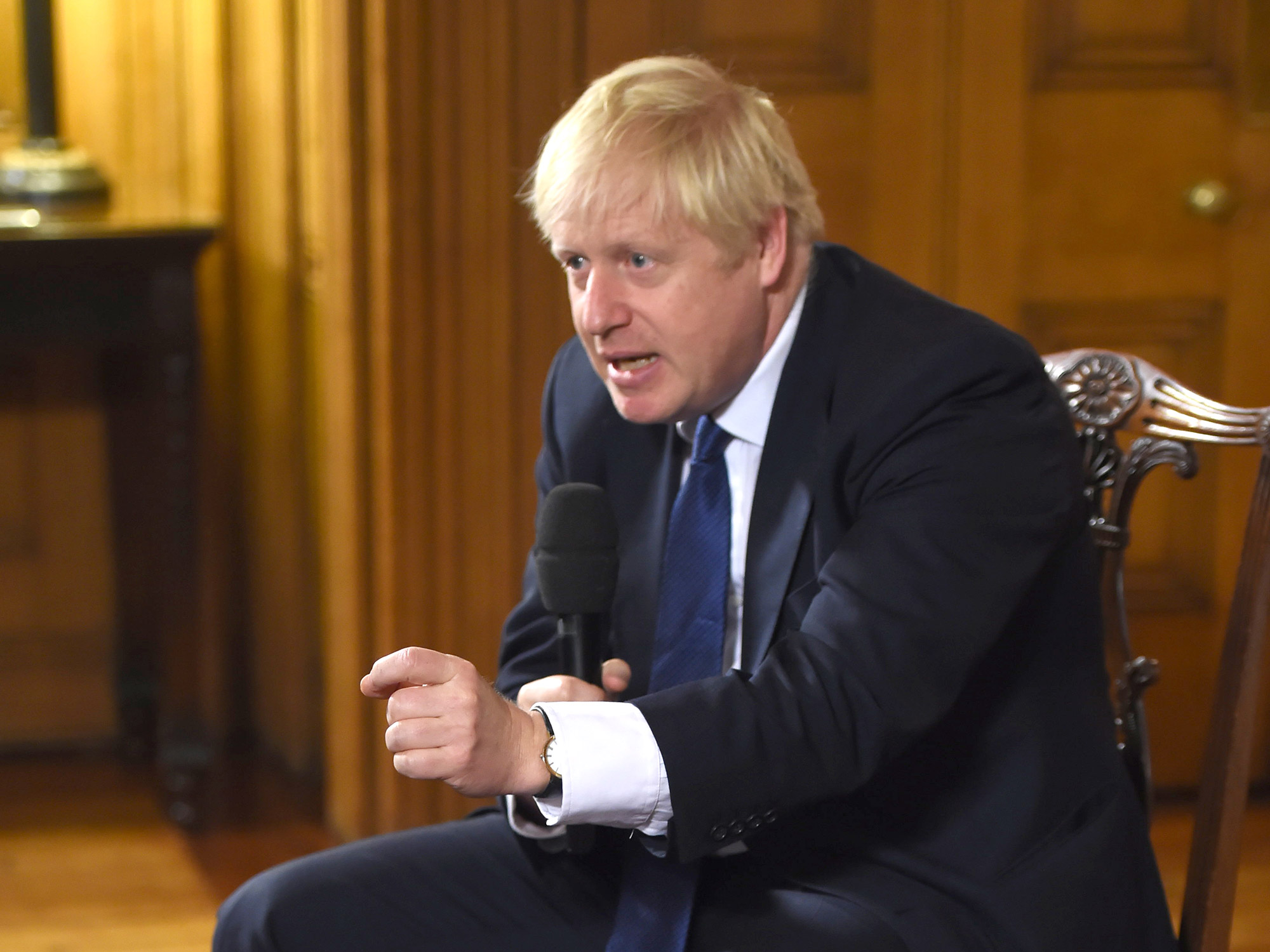 Boris Johnson speaks inside Downing Street on Aug.&nbsp;30.&nbsp;