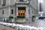 Sandbags surround the New York Stock Exchange on Oct. 30