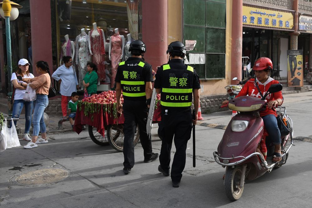Police officers patrolling in Kashgar, in China’s western Xinjiang.