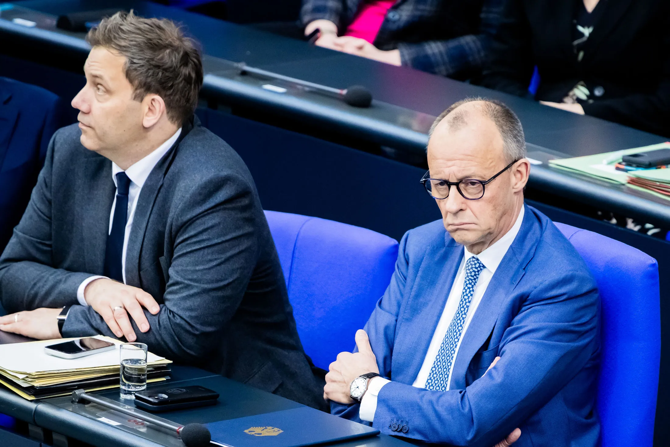 Lars Klingbeil and Friedrich Merz in Berlin in March.