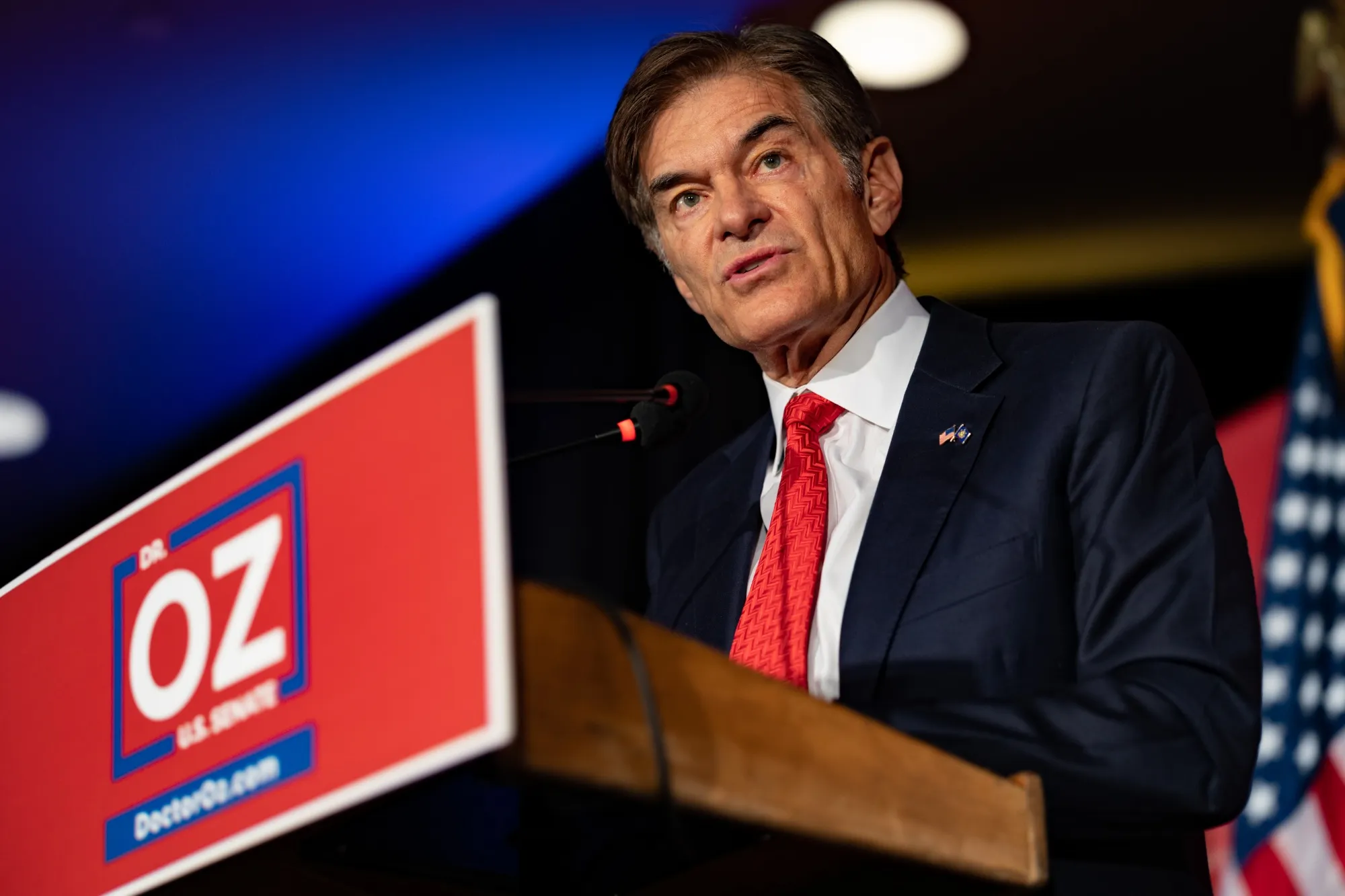 Mehmet Oz speaks during a campaign event in King of Prussia, Pennsylvania.