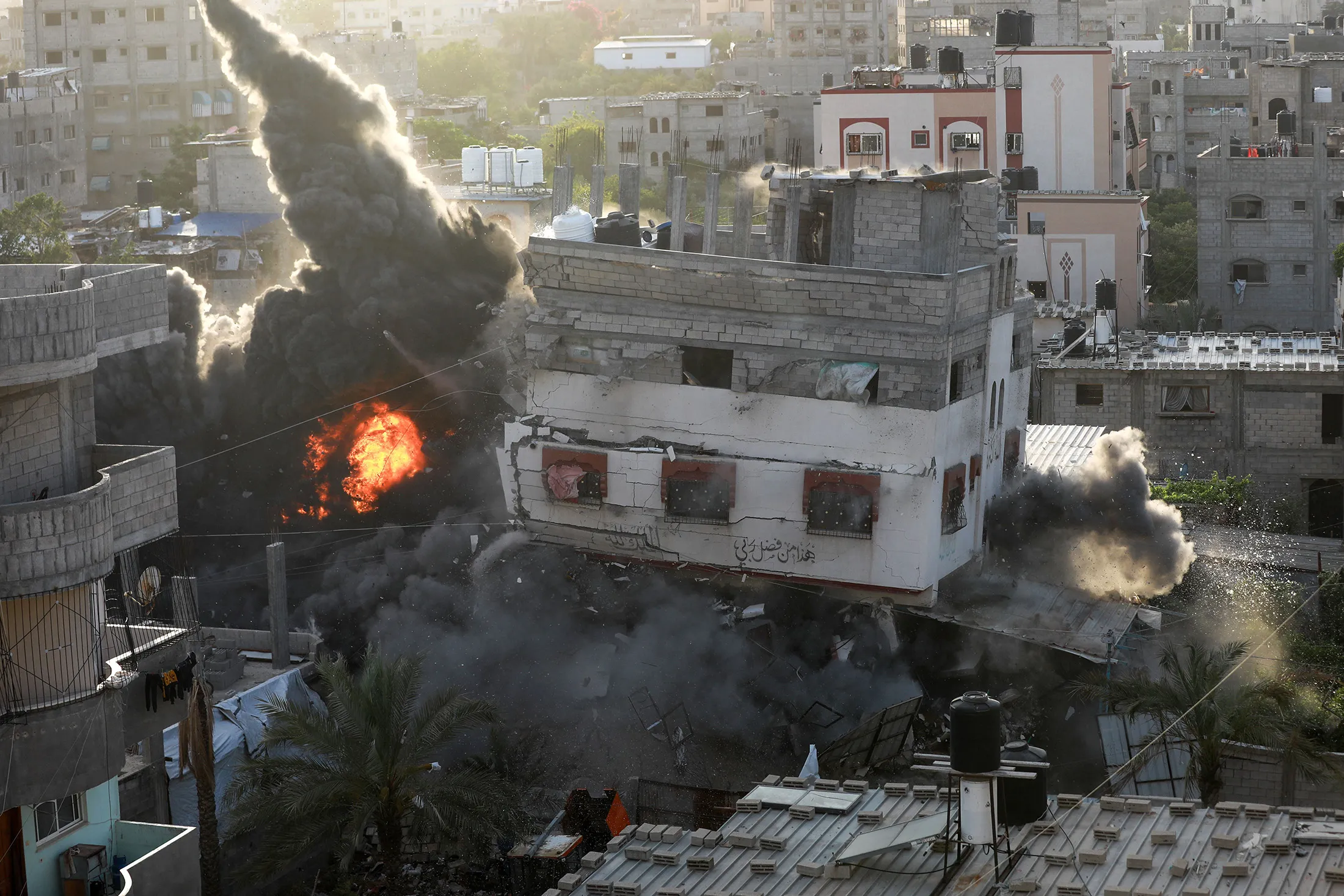 A building&nbsp;hit by an Israeli air strike in Gaza city on May 13.