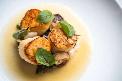 Scallops with sunchokes and sorrel.